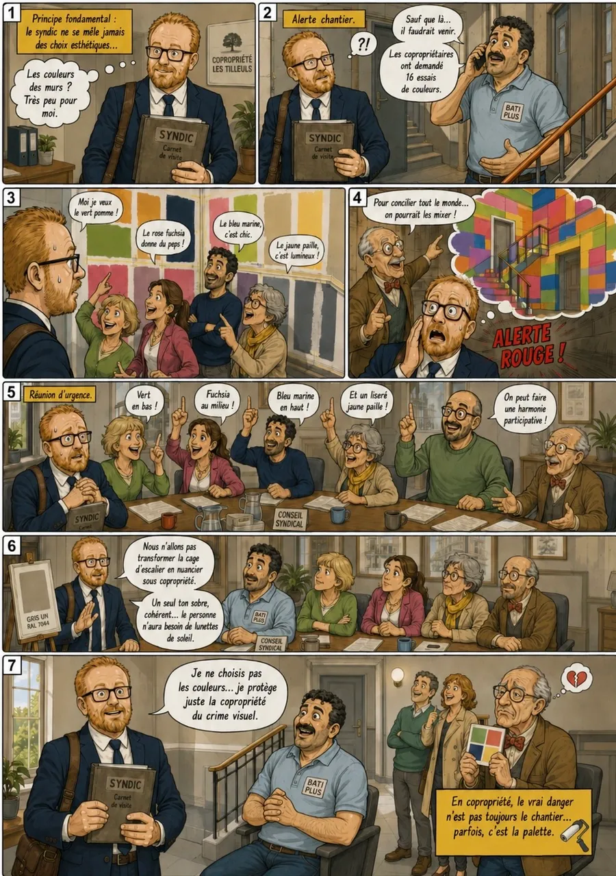 Planche de BD « La guerre des couleurs » en sept cases