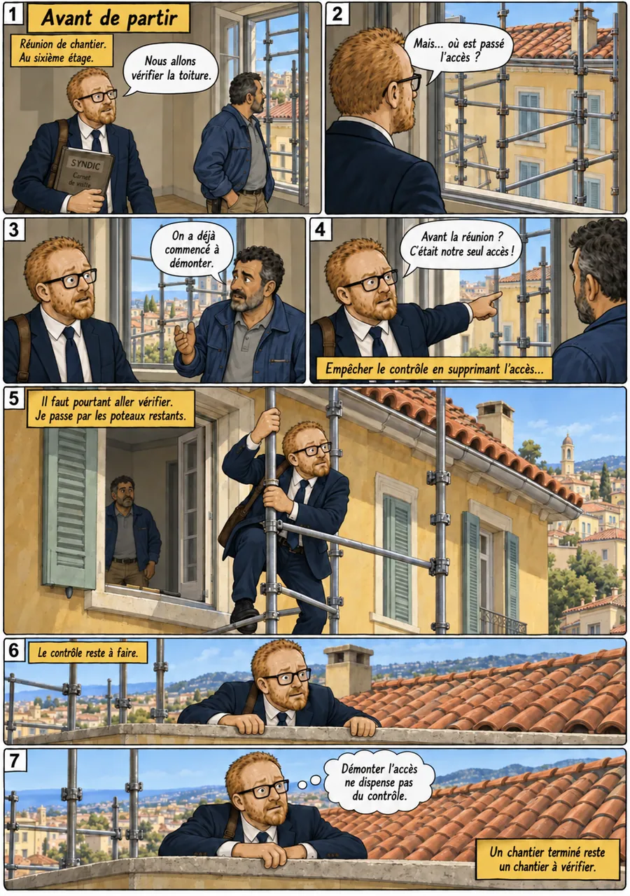 Planche de BD « Avant de partir » en sept cases