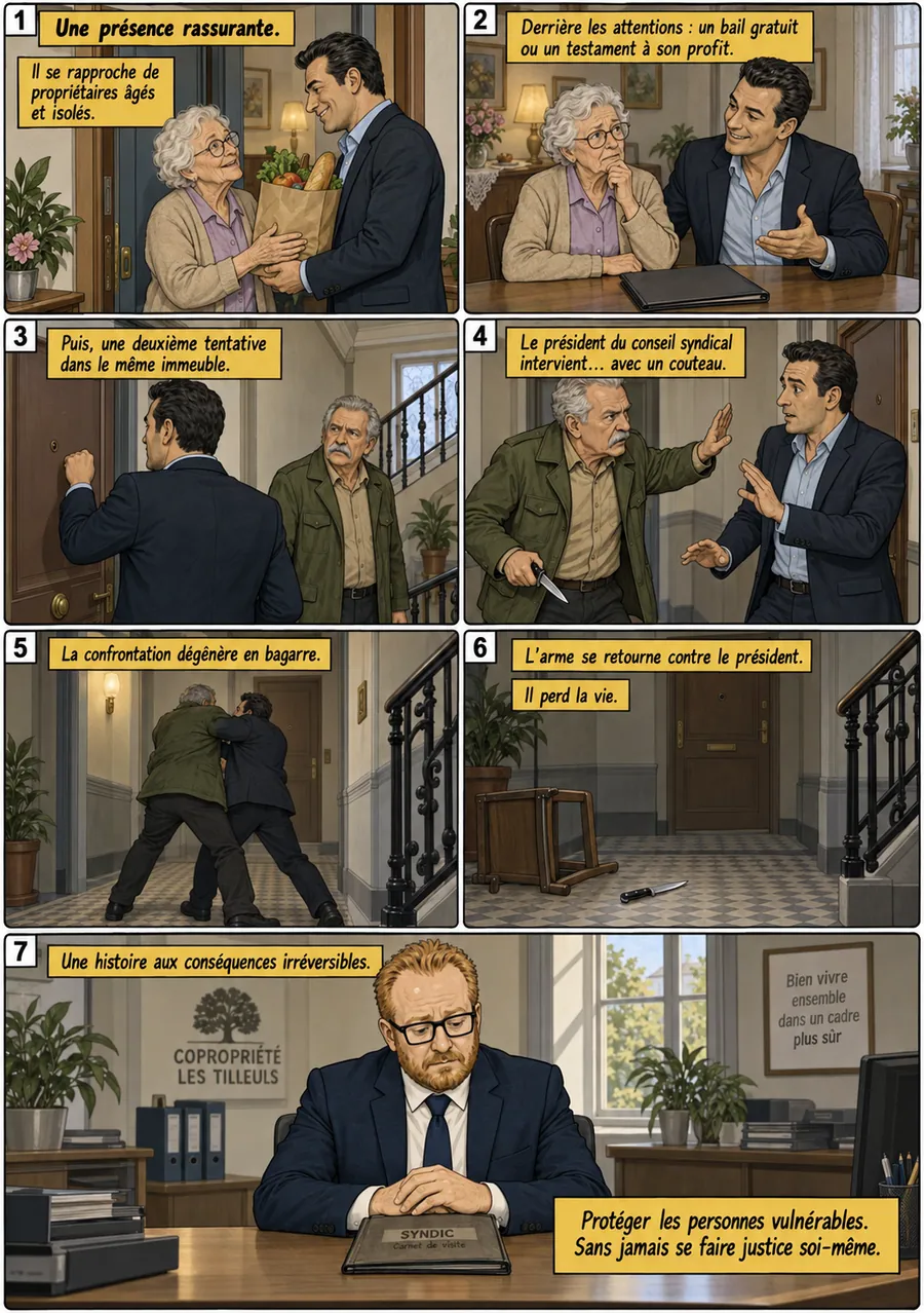 Planche de BD « Une présence rassurante » en sept cases