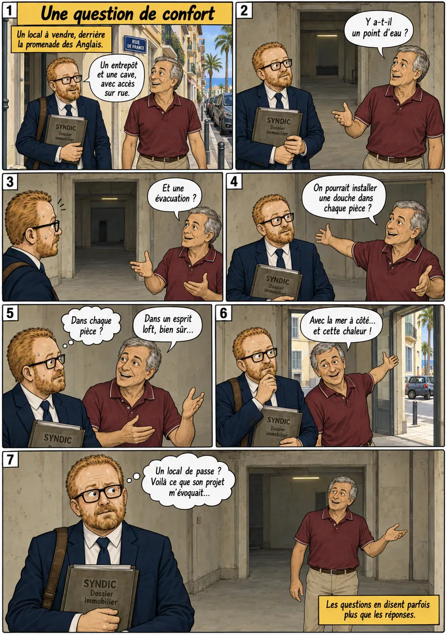 Planche de BD « Une question de confort » en sept cases