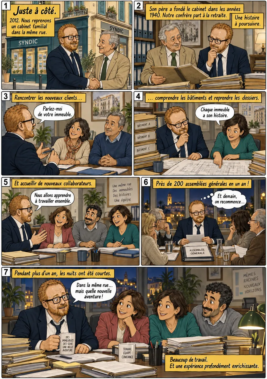 Planche de BD « Juste à côté » en sept cases