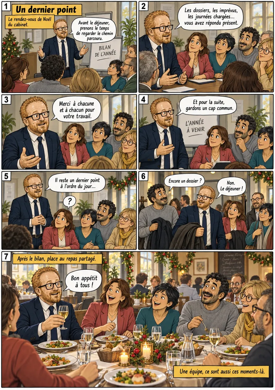 Planche de BD « Un dernier point » en sept cases