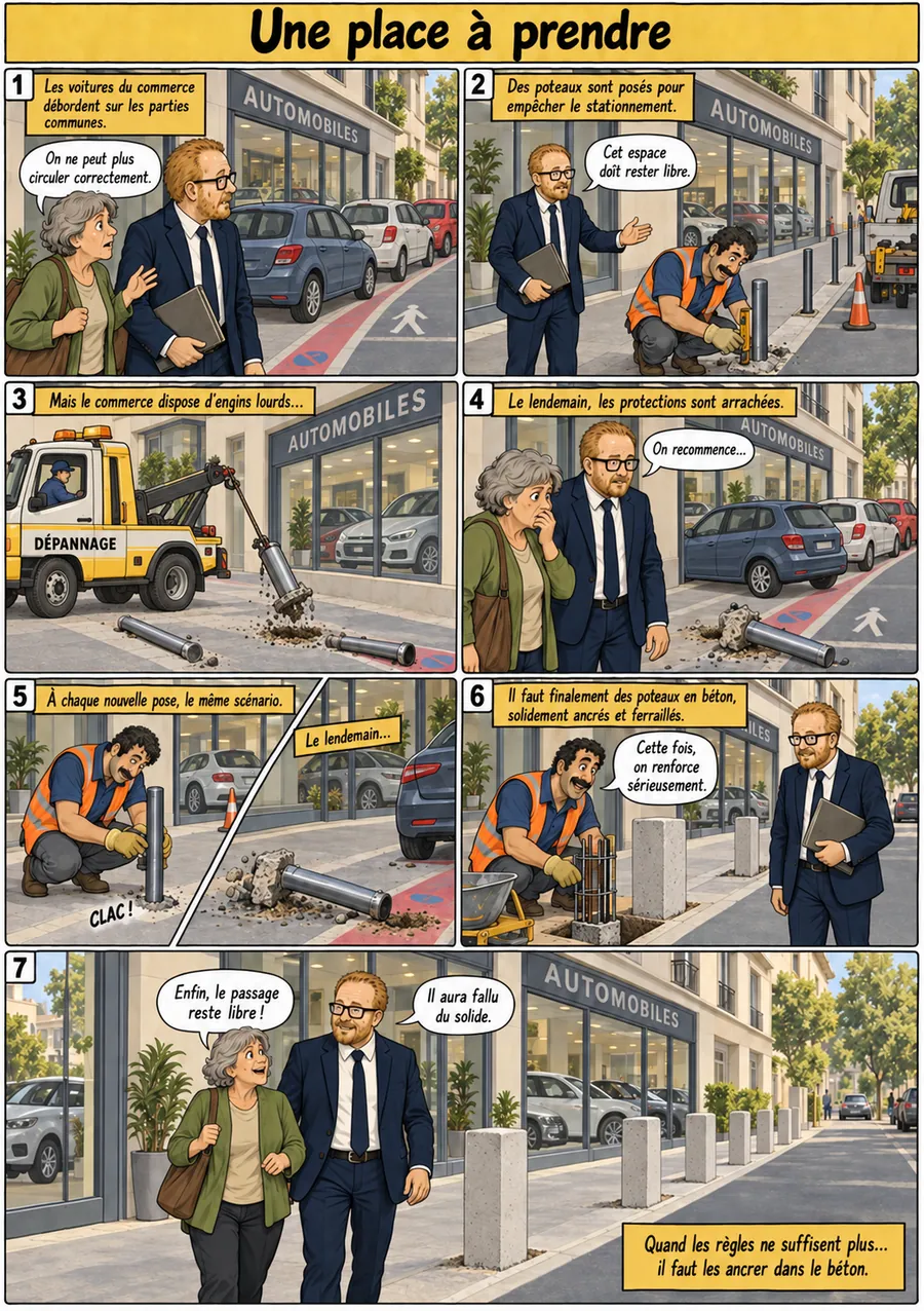 Planche de BD « Une place à prendre » en sept cases