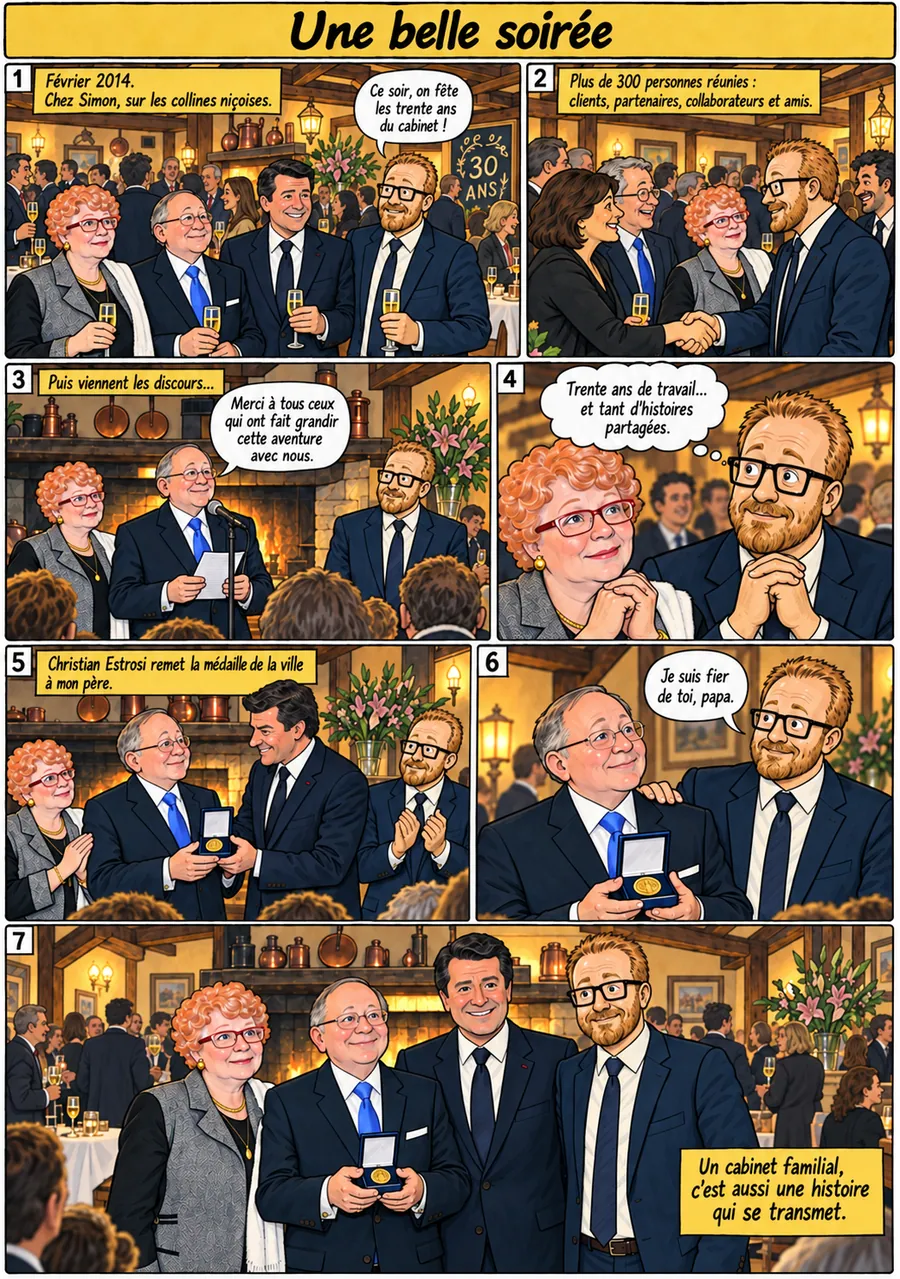 Planche de BD « Une belle soirée » en sept cases