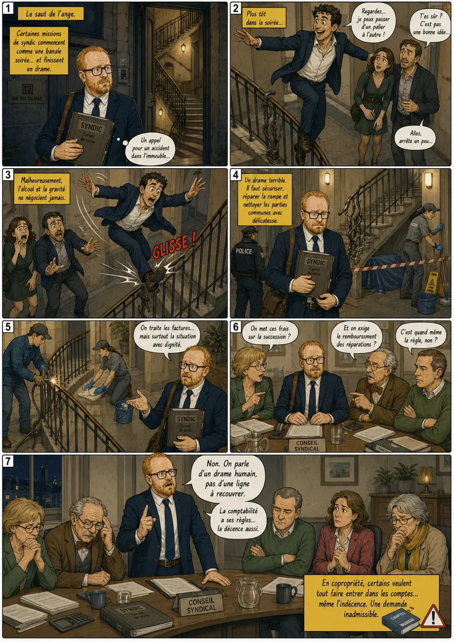 Planche de BD « Le saut de l’ange » en sept cases